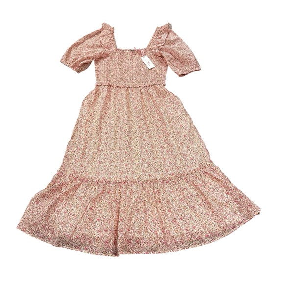 NWT - Vineyard Vines Pink Cotton Silk Floral Smocked Puff‎ Sleeve Dress - Size M - Picture 2 of 10